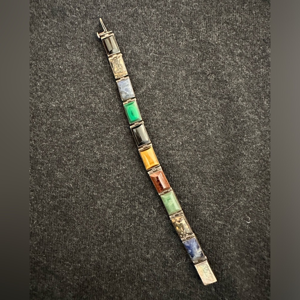 Vintage Taxco Multicolor Stone Bracelet set in Silver - Picture 3 of 10